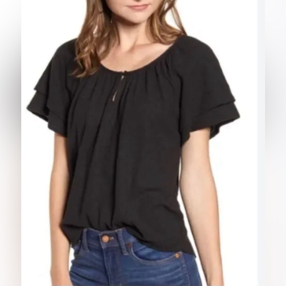 Madewell Flutter Sleeve Top in‎ Black
